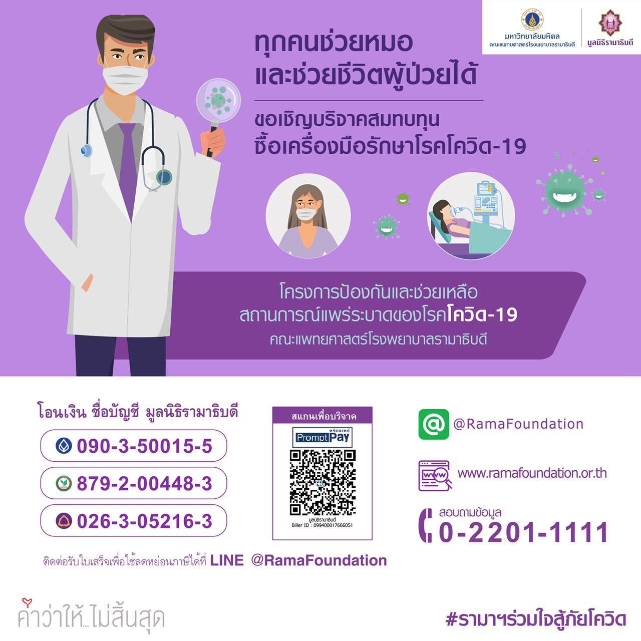 ช่วยหมอ ต่อชีวิต ผู้ป่วย COVID – 19 ร่วมส่งกำลังใจ สมทบทุนเครื่องมือแพทย์ให้กับ รพ. ทั้ง 5 แห่ง