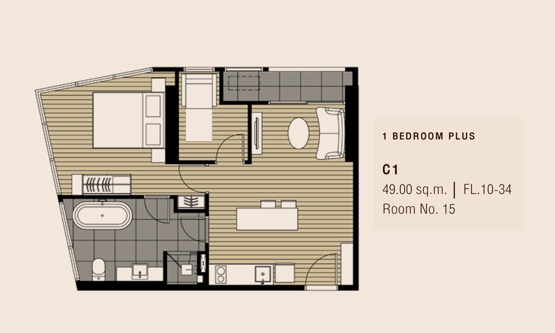 1 BEDROOM | C1 | 49.00 sq.m.