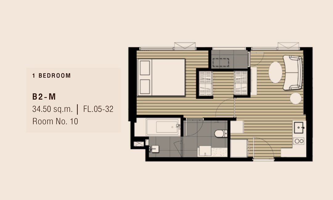 1 BEDROOM | B2-M | 34.50 sq.m.