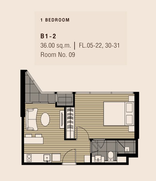 1 BEDROOM | B1-2 | 36.00 sq.m.