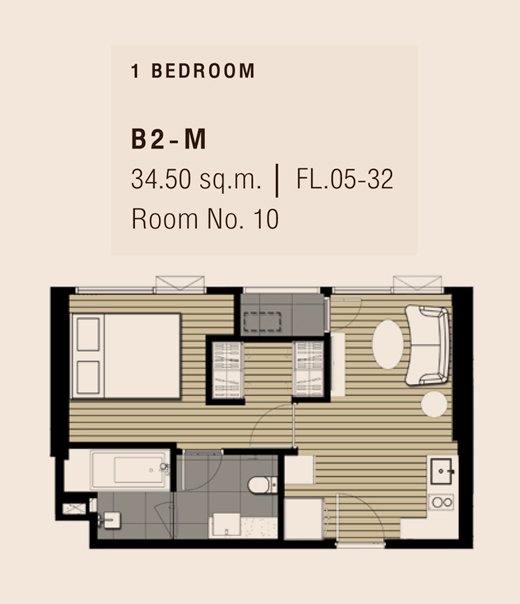 1 BEDROOM | B2-M | 34.50 sq.m.