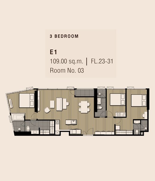 3 BEDROOM | E1 | 109.00 sq.m.
